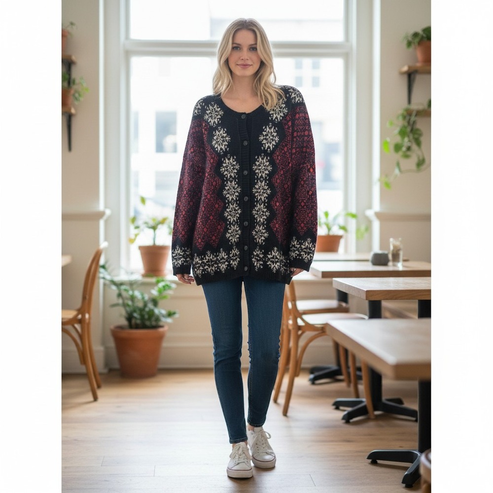 Jonathan Cass VTG Christmas Sweater
Cardigan Metallic Snowflake  No Size